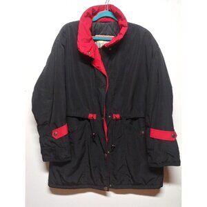 UTEX Puffer Winter Coat Super Warm black red Jacket Sz L unisex full zip vent LS